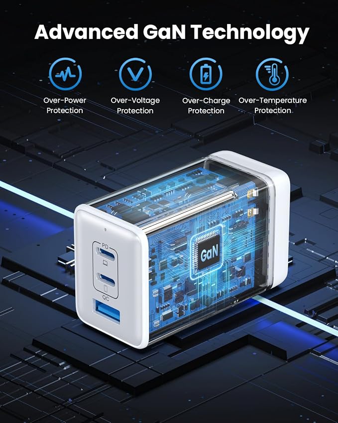 128W USB C Wall Charger,GaN III 3-Port Fast Charging Station,PD QC Foldable Charger Block Portable 65W Laptop Adapter for MacBook Pro/Air,iPad Pro,Galaxy S23,Dell XPS 13,iPhone 17/16/Pro etc - Image 5