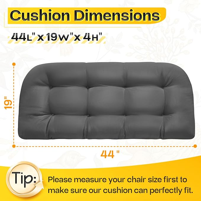 MAGIC ELEPHANT Outdoor Bench Cushion, Memory Foam Loveseat Cushion for Patio Furniture Wicker Chair, Settee Porch Swing Seat Cushion, 44 x 19 Inches (Grey) - Image 2