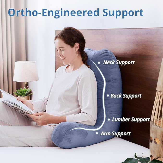 Sasttie Reading Pillow for Bed, Back Pillow for Sitting Up, Grey Purple | 25" Backrest Support Cushion for Couch, Sofa, and Floor, Dorm Essentials, OEKO-TEX, Adjustable Down Alternative Fill - Image 5