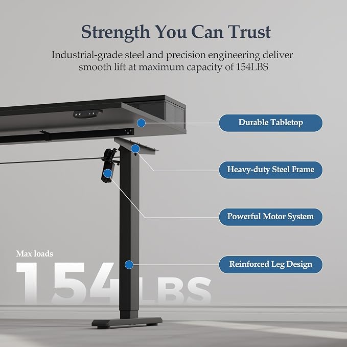 Klicelor 48 x23 Inch Electric Standing Desk with Drawers, Adjustable Height Small Sit Stand Desk for Home Office, Compact Computer Workstation with Storage– Black - Image 8