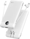 VRURC Portable Charger, Power Bank Built-in Cables and AC Wall Plug | USB C Power Bank 10000mAh Travel Essentials Phone Charger Compact External Battery Pack For Smart Phones, Tablets etc-White by Home
