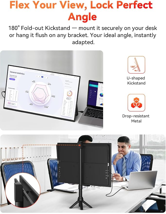 HotYeah 23.8" 100Hz Large Portable Monitor, 1080P FHD 125% sRGB IPS | USB-C HDMI External Laptop Monitor, Home Gaming 2nd Screen with Kickstand for MacBook, Laptop, PC, Phone, Tablet, Switch, PS5 - Image 4