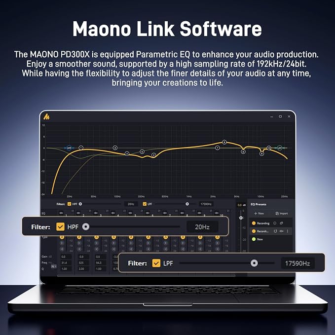 MAONO Dynamic Microphone-XLR USB Podcast Recording Mic with 192kHz/24bit | for Vocal Recording, Content Creation, Home Studio, Voiceover, with Noise Reduction, Mic Gain, Monitoring, Mute, PD300X - Image 4