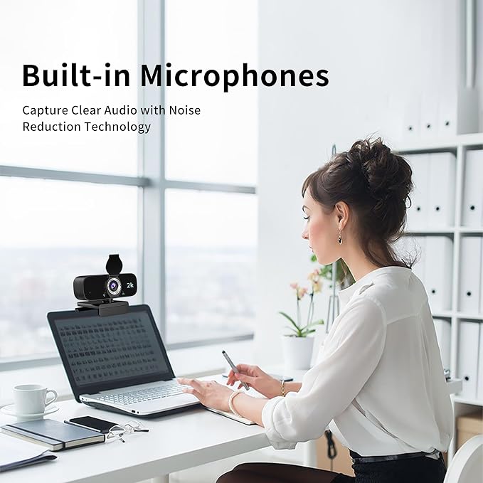 Webcam for Computer, USB Plug&Play, Auto Low Light Correction, Privacy Cover, Tripod, Wide Angle for Meeting/Online Video/Zoom, Web Cam with Microphone - Image 3