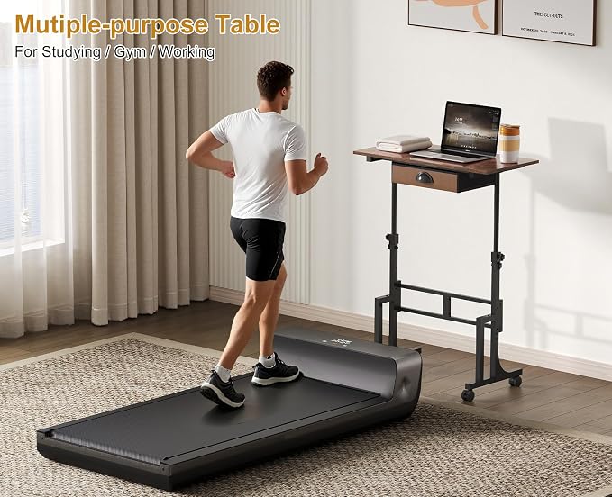 Adjustable Height Standing Desk With Drawer, Rolling Sit Stand Up Desk With Wheels, Small Sit To Stand Computer Desk, Adjustable Desktop Height, On Wheels, Brown, For Walking Pad Laptop Treadmill - Image 8