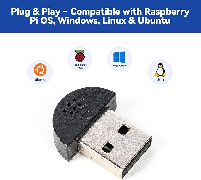 SunFounder USB 2.0 Mini Microphone for Raspberry Pi 5/4B/3B+/3B, Pironman 5/Max/Mini/Pro Max, Laptop Desktop PCs, AI LLMs Openclaw Voice Recognition, No Driver - Image 2