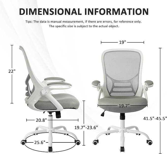 Office Chair Ergonomic Desk Chair with Adjustable Armrests, Mesh Executive Chair, Home Office Computer Chairs for Long Hours(Grey) - Image 3