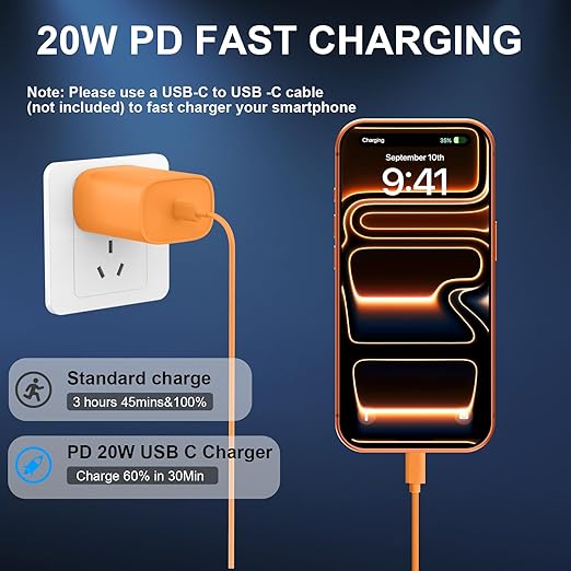 iPhone 17 16 15 Charger Fast Charging Type C Chargers USBC Fast Charger Block& iPhone 17 Charger Cord 10FT Long USB C Charging Cable for Phone 17/17 Pro/17Pro Max/Air/Phone 16 15 Pro Max,Cosmic Orange - Image 3