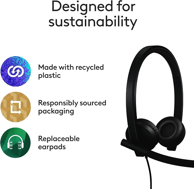 Logitech H570e USB-A Wired Headset with Microphone PC and Mac - Black | For PC and Mac, USB-A wired, inline controls, certified for Microsoft Teams - Image 7
