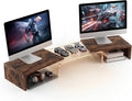 Dual Monitor Riser, Acrylic Monitor Riser, Adjustable Angle & Length Computer Monitor Stand, Wide Desk Shelf for Top of Desk for Home Office_Wood Look Small by Bingyouth