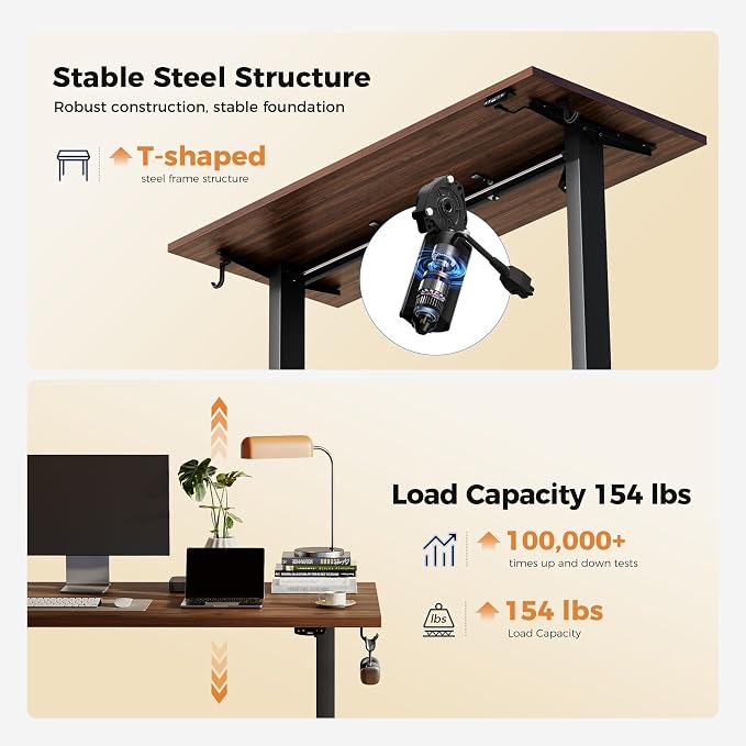 Agilestic Electric Height Adjustable Standing Desk, 48 Inch, Dark Walnut | Smooth Height Adjustment, Memory Presets, Hooks, Stable Steel Frame,154 lbs Capacity, Easy Assembly, Splice Board - Image 5