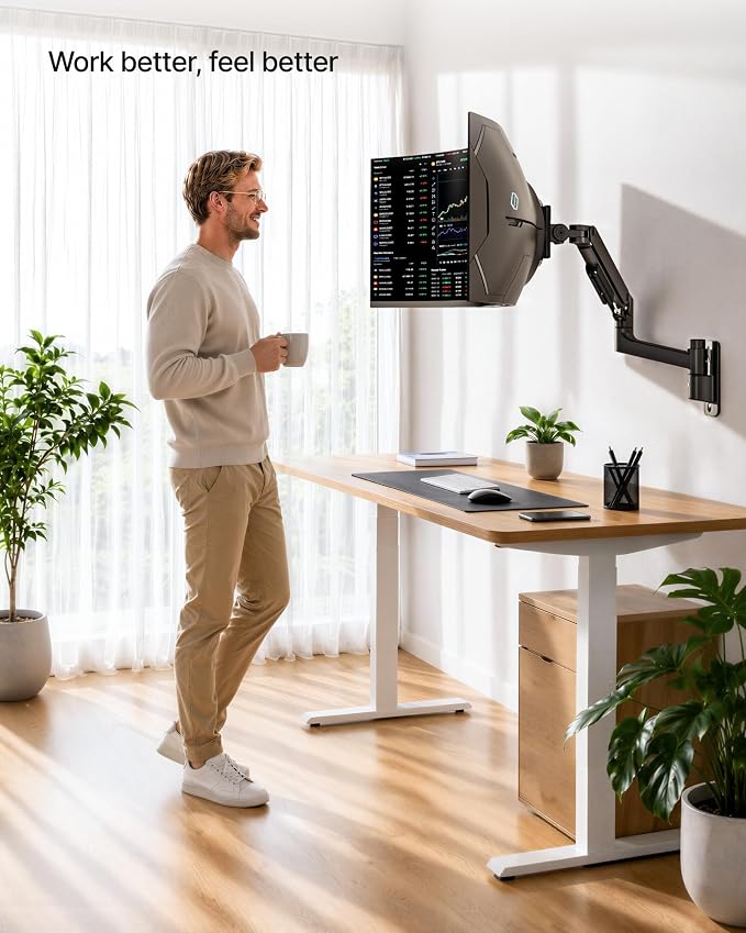 Single Wall Mount Monitor Arm for 17-49" Ultrawide Screens | Heavy Duty Wall Mount Stand Holds up to 44 LBS - Image 7