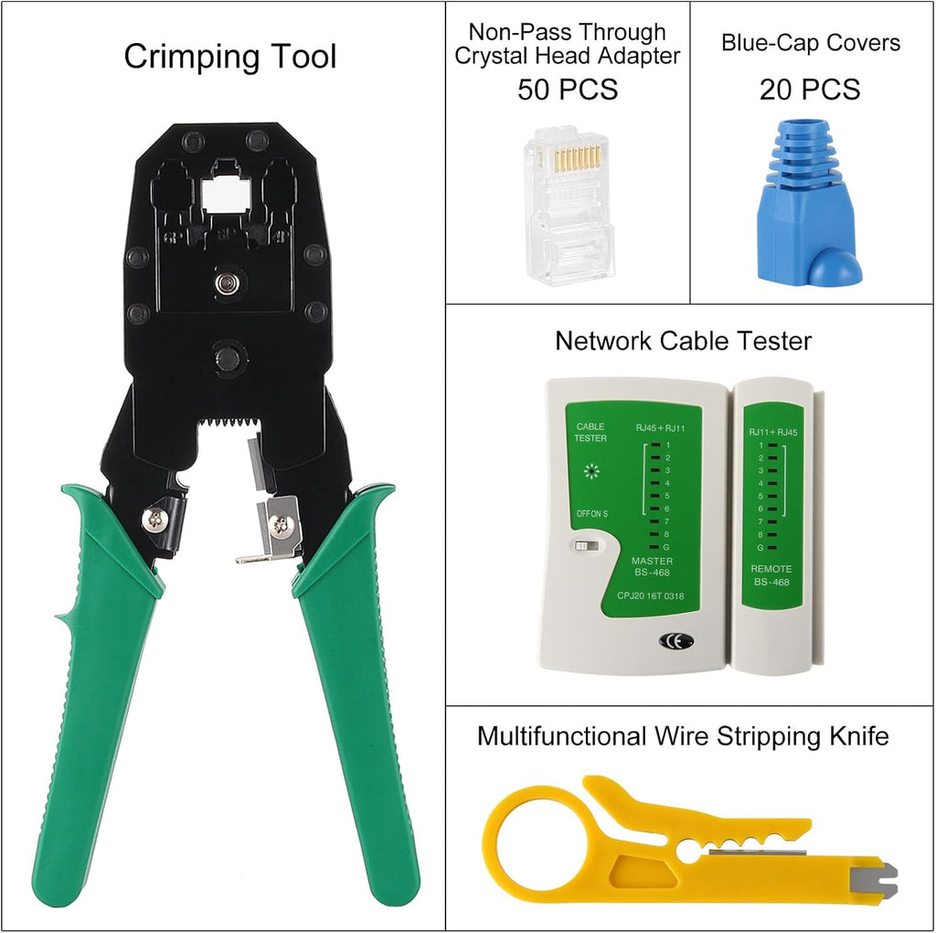 RJ45 Cable Plier and Crimp Tool Kit Pass Through Ethernet Crimper for 8P8C 6P4C 4P4C 4P2C Connectors Crimper Pliers with Cable Tester Etrhernet Crimper Tool for Network and Telephone Cables - Image 2