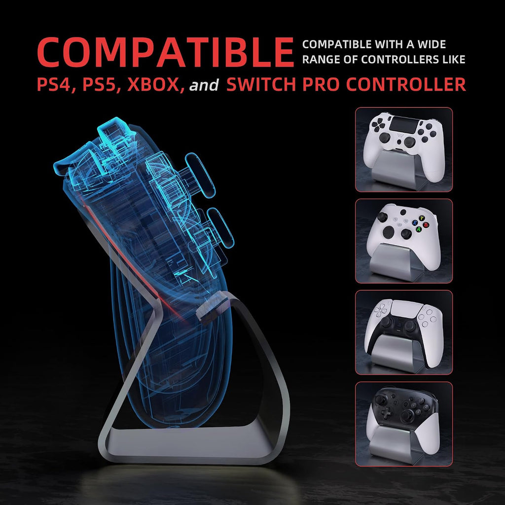 playvital 2 Pack Stand-AL Controller Stand for ps5, for ps4, Aluminium Metal Display Gamepad Holder for Xbox Series X/S, Xbox One, Switch 2 Pro, Universal Desktop Controller Supporter, Gray - Image 2