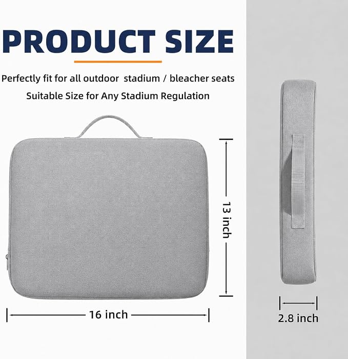 Extra Thick Stadium Seat Cushion - Bleacher Seat Cushion, Stadium Cushion | Waterproof, 2.8" Bleacher Cushions for Adults, Lightweight Stadium Seat Pad, 2-Pack Gray Portable Seat Cushion with Handle - Image 6