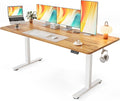 Cubiker Standing Desk, 63x28 Inches Sit Stand Home Office Desk, Electric Stand up Desk, Adjustable Desk with Splice Board, White Frame/Light Rustic Top by CubikerHomeOfficeFurniture