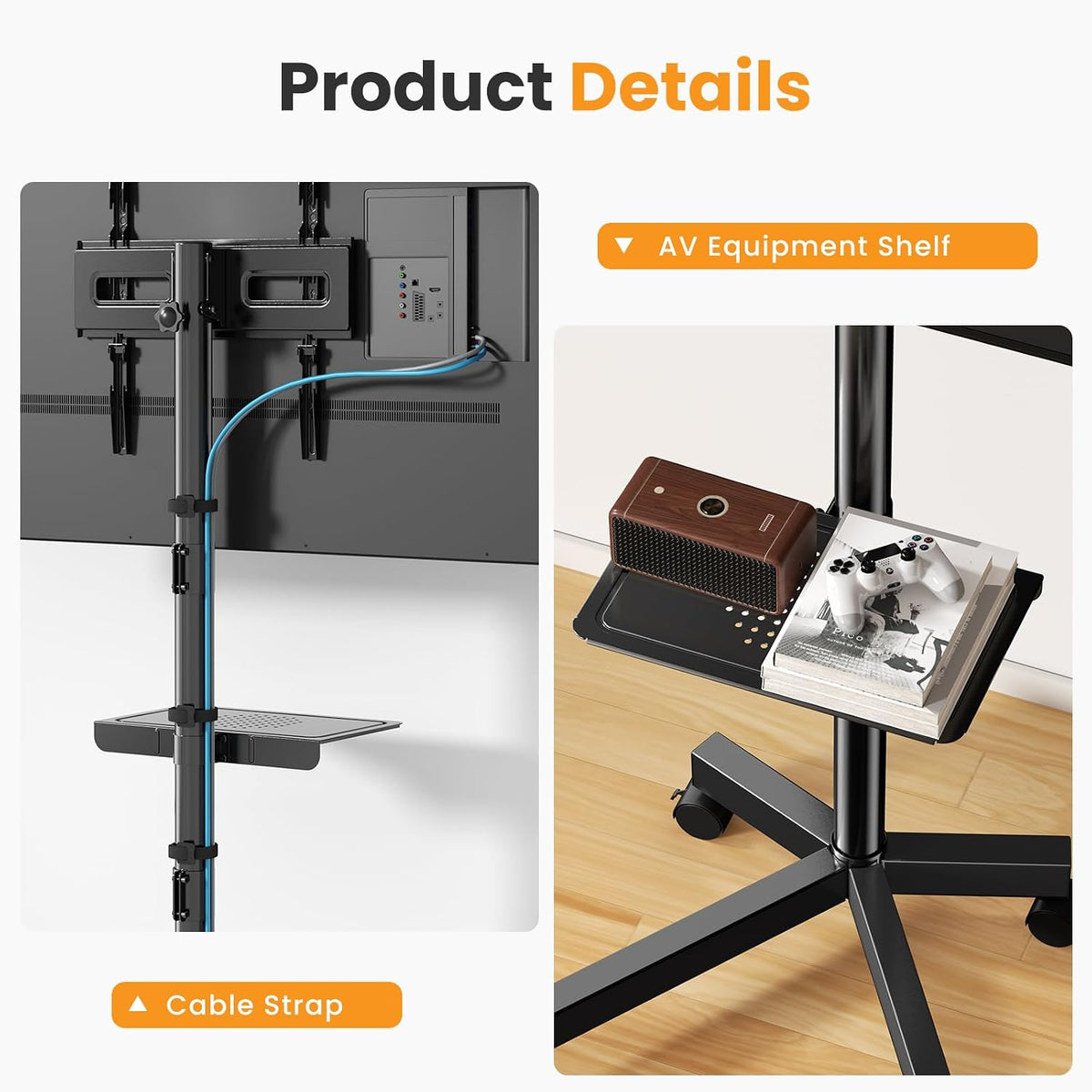 NEWBULIG Rolling TV Stand, Portable TV Cart with Wheels for 23-60 Inch - Image 6