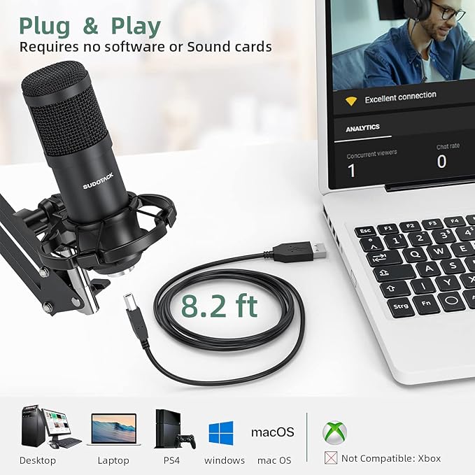ST-800 Podcast Microphone Kit, 192kHz/24bit USB Condenser PC Mic | 192kHz/24bit chipset, cardioid pickup, studio recording, streaming gaming, voice-over YouTube Twitch, desktop creators - Image 5