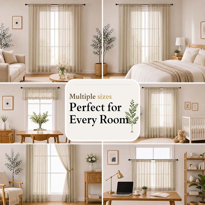 Taupe Sheer Curtains 84 inches Long for Living Room 2 Panels Set | Sheer White Curtains for Bedroom, Rod Pocket Airy Light Filtering Window Treatments, 2pcs, Each Panel 42" Width x 84" Long - Image 8