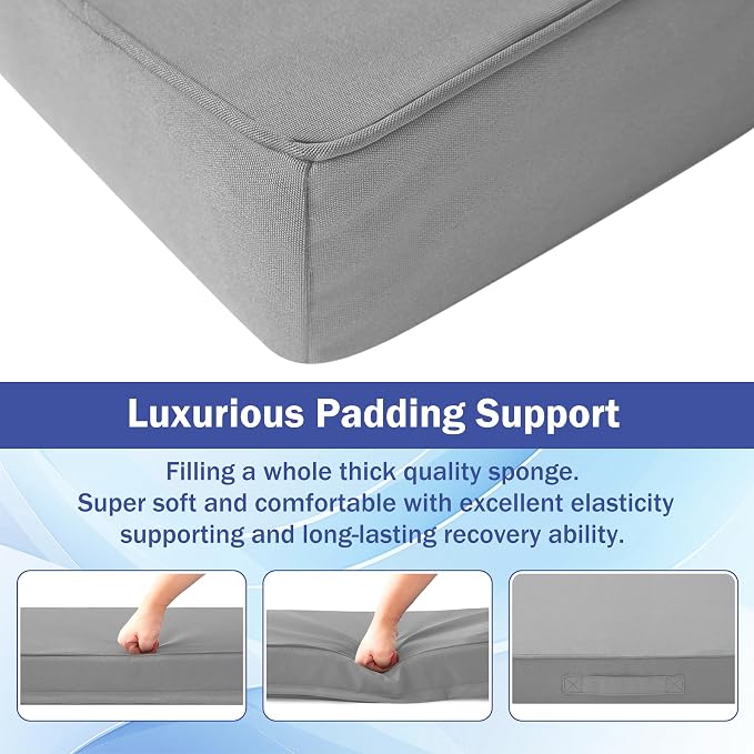 IASEAHK Patio Chair Cushions, 19" x 19" x 3" Outdoor Chair Cushions Set of 4, Waterproof Outdoor Cushions for Patio Furniture, Outdoors Seat Cushions with Handle and Ties, Light Grey - Image 4