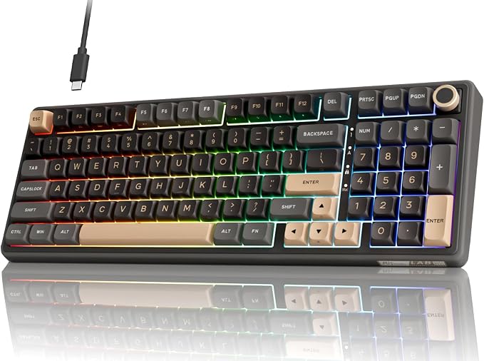 RK ROYAL KLUDGE R98 Pro Wired Mechanical Keyboard, 96% Creamy Gaming Keyboard RGB Backlit with Number Pad and Volume Knob, Gasket Mount, MDA Profile PBT Keycaps, Hot Swappable Pre-lubed Linear Switch by RKROYALKLUDGE