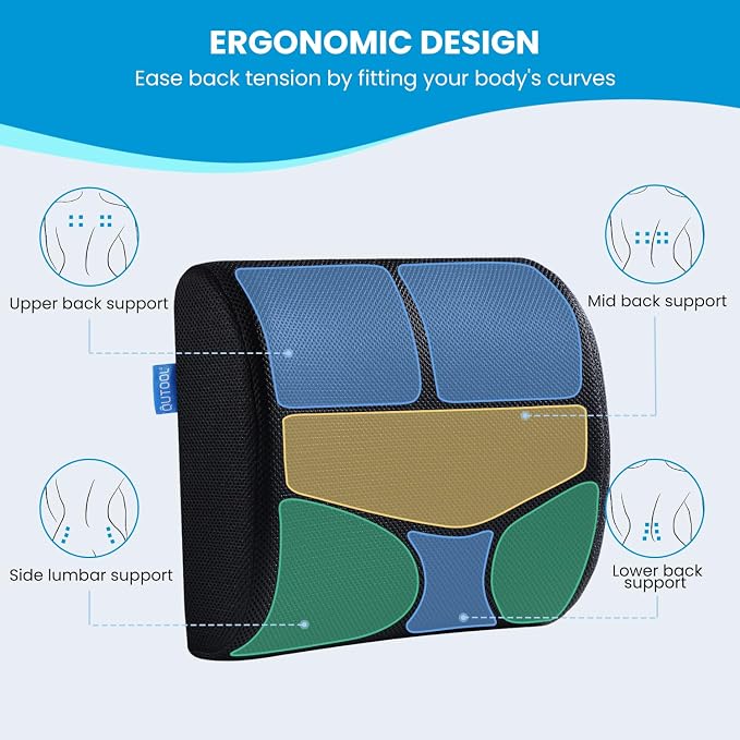 Lumbar Support Pillow for Office Chair, Office Home Essentials,Gifts for Mom,Dad, Back Support Pillow for Car, Chair Cushions,Back Pain Relief Improve Posture,Mesh Cover Double Adjustable Straps - Image 5