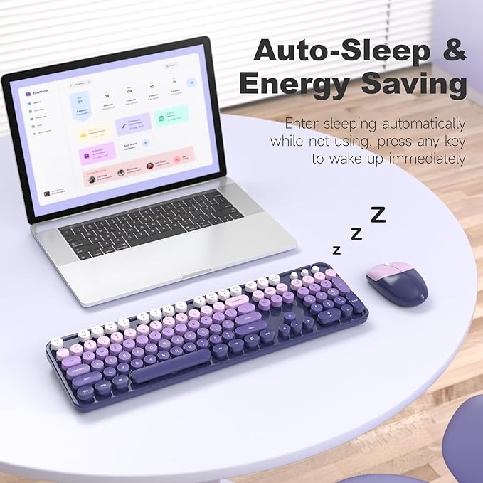 MOFII Wireless Keyboard and Mouse Combo, 2.4GHz Retro Typewriter Keyboard Full Size, Cute Wireless Mice, USB Dongle Plug and Play, for Laptop, PC, Desktop, Windows (Purple Gradient Color) - Image 4