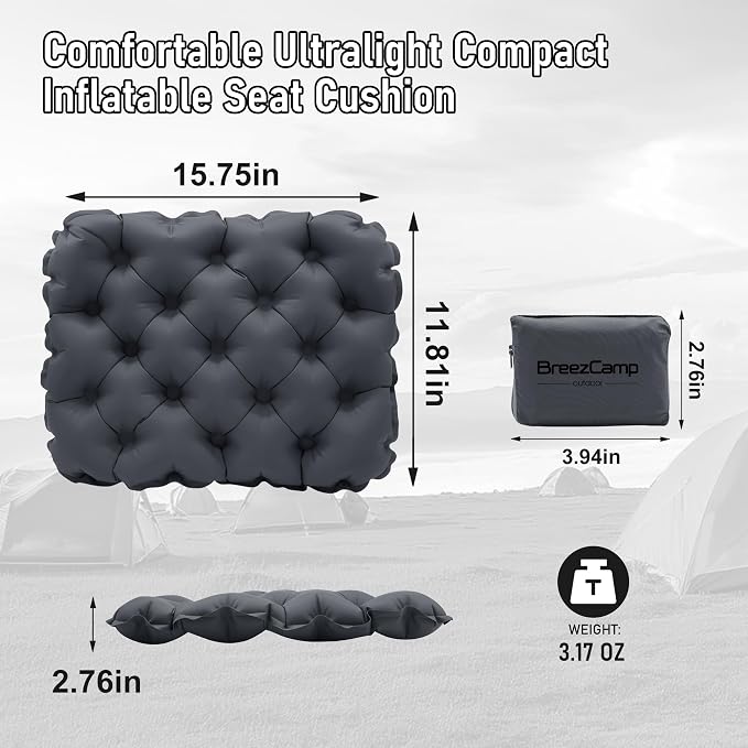 Inflatable Seat Cushion, Lightweight Stadium Seat Pad, Travel Air seat Cushion Anti-Slip for Airplane, Long Flights, Hiking, Climbing, Home and Camping, Compact Air Cushion,Black - Image 3