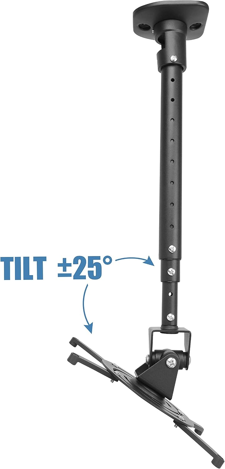 Full Motion Universal Ceiling Projector Mount Bracket with Adjustable Height and Extendable Arms Rotating Swivel Mount for Home and Office Projector (Black) - Image 2