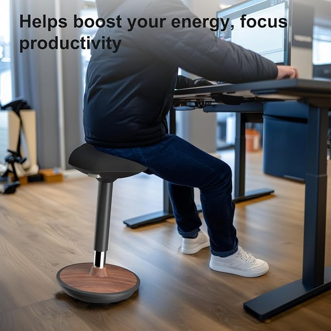 Adult Wobble Stool - Anti-Fatigue Standing Desk Stool with 360° Rocking Non-Slip Curved Base, Height Adjustable 22-32 Inch Standing Chair for Home & Office,Walnut - Image 6