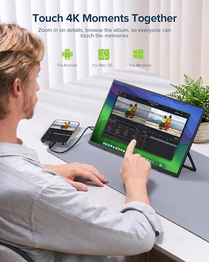 EVICIV Portable Monitor 4K Touchscreen 15.6", 3840 * 2160 UHD, 125% sRGB | 10-Point Touch Laptop Monitor, 2000:1, USB-C & MINI HDMI, VESA & Stand, Ultra-Slim Travel Screen for Computer, Game Consoles - Image 5