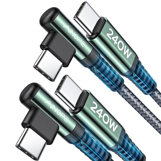 AINOPE 240W USB C to USB C Cable 3.3ft 2Pack USB C to USB C Fast Charging Cable, Right Angle USB C Charger Cable for iPhone16 Charger Cord, MacBook Pro, iPad Pro/Air, Samsung,Grey by AINOPE10yearsforphoneaccessories