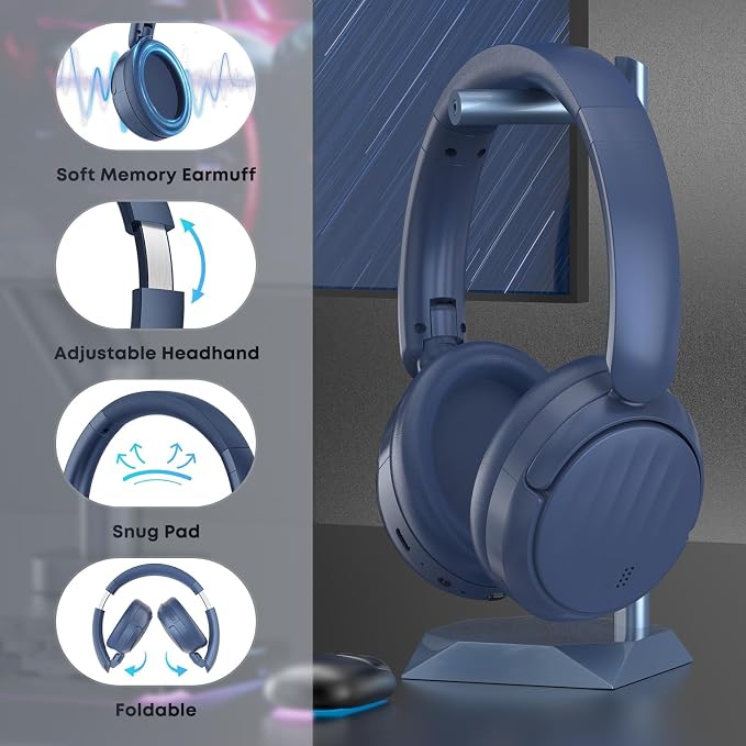 Bluetooth Headphones with Active Noise Cancelling (ANC), Wireless Over Ear Bluetooth Headsets with 35H Playtime, HiFi Stereo Foldable Headphones with Foam Ear Cups for Sports, Travel, Blue - Image 5