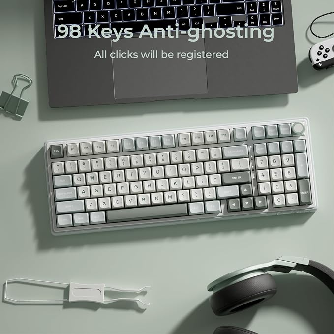 RK ROYAL KLUDGE R98 Pro Creamy Mechanical Keyboard, 96% Wired Gaming Keyboard RGB Backlit with Number Pad and Volume Knob, Gasket Mount, MDA Profile PBT Keycaps, Hot Swappable Pre-lubed Tactile Switch - Image 9