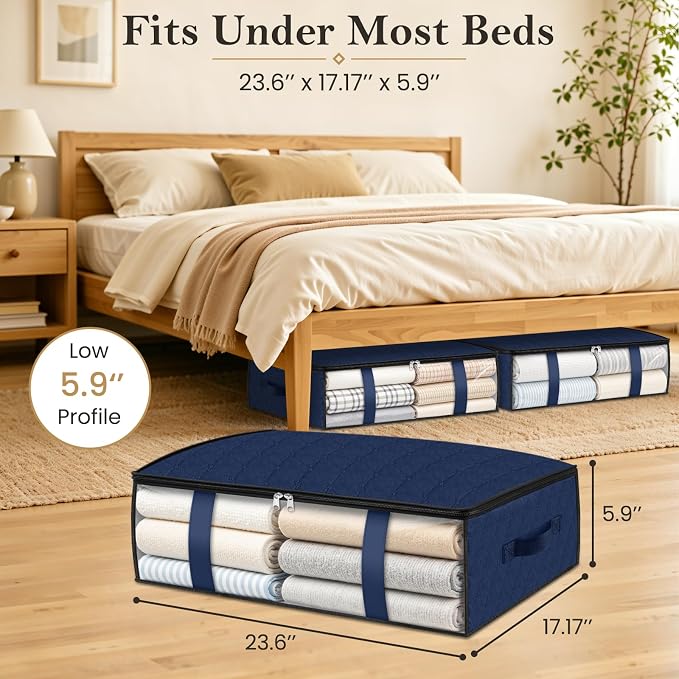 StorageRight Under Bed Storage Bags, 3 Pack, 40L, Blue | Breathable Non-Woven Fabric with a Clear Window and Zippered Top for Clothes, Comforters, Blankets and Seasonal Storage - Image 2