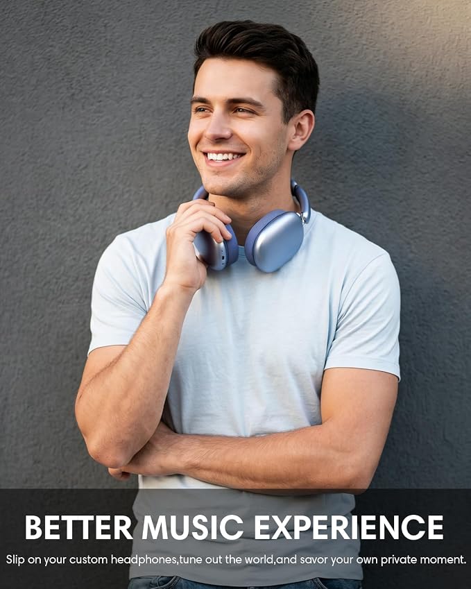 Wentronic Y02 Active Noise Cancelling Wireless Headphones, Blue | Over-Ear, Bluetooth, 60H Playtime,Crystal Clear Calls, Hi-Res Audio, Big Bass, Foldable Lightweight for Travel Home Office - Image 7