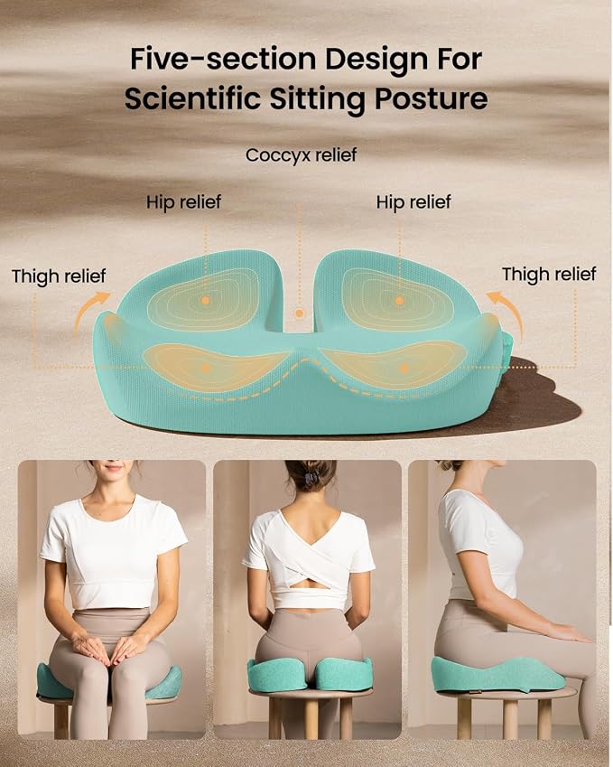 ProtoArc Seat Cushion, Office Chair Cushion for Sciatica, Mint Green | Coccyx Cushion, Ergonomic Memory Foam Seat Cushion for Car, Home, Pressure Relief Pad for Hip, Tailbone, All Day Comfort - Image 4