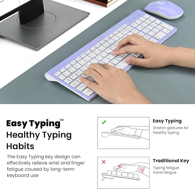 cimetech Wireless Keyboard and Mouse Combo - Purple White | Compact quite scissor-switch keyboard with optical mouse, includes USB-A Nano Receiver, for Computer,Mac,Laptop,PC,Windows - Image 7