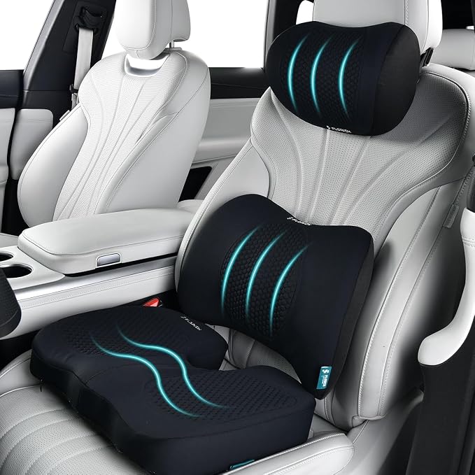 3 PCS Seat Cushion for Carseat Lumbar Support Pillow Car Neck Headrest Pillows Memory Foam Gel Memory Foam Massage Point Seat Pads Pressure Relief Back Cushion for Office Chair(Black) by FLORICH