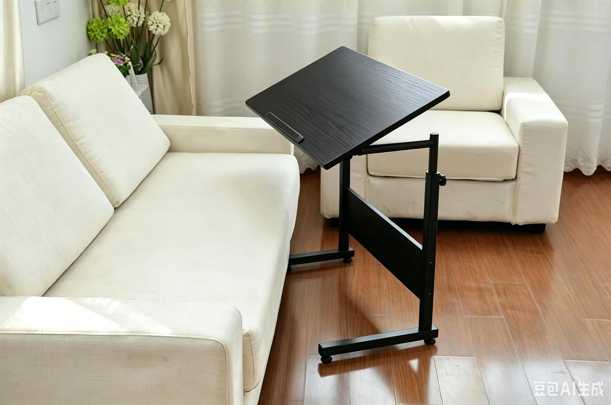 Overbed Bedside Sofa Bed Table with Wheel Adjustable Swivel Top Home Office - Image 5