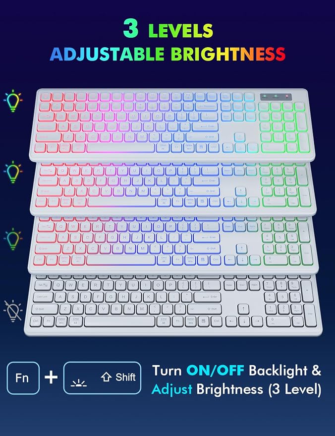 Wireless Keyboard and Mouse Combo with RGB Backlit, Rechargeable | Light Up Letters, Full-Size, Soft Typing, Sleep Mode, 2.4GHz Quiet Keyboard Set for Mac, Windows, Laptop, PC, Trueque KM42Pro - Image 2