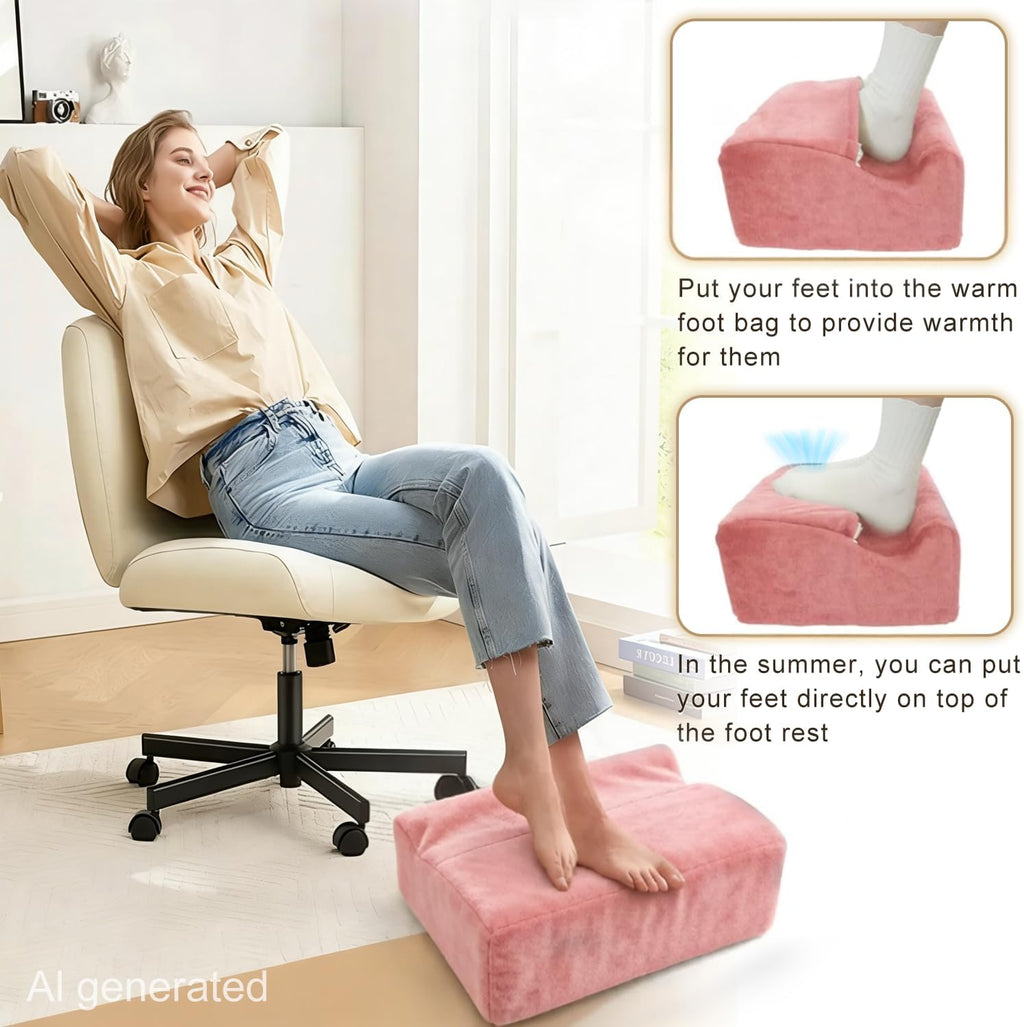 Foot Rest for Under Desk At Work,Ergonomically Designed Home Footrest with Warm Feet Pocket,Comfort Foam Foot Stool Used As A Foot Or Leg Elevator Under Desks,Office Chairs & Sofas or Couch - Pink - Image 4