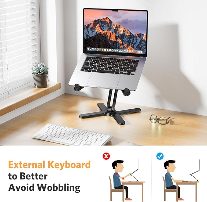 OMOTON LA10 360° Rotating Laptop Stand Riser Foldable for Desk, Black | Aluminium Aolly, Adjustable Height Angles, Collaborative Work, Easy Storage, Fits Laptops up to 17", for MacBook Pro/Air HP - Image 4
