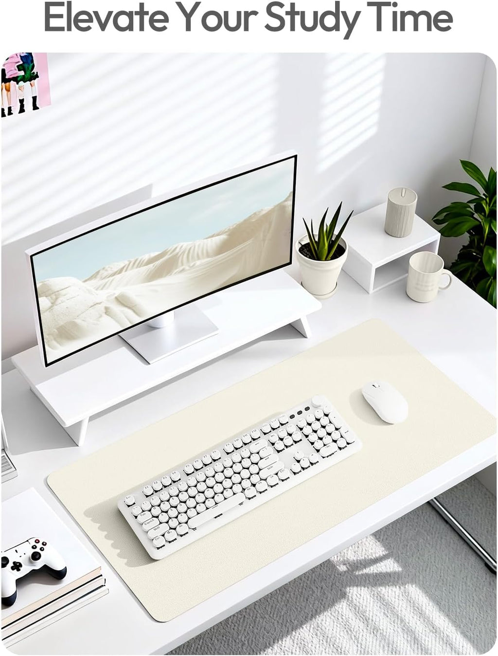 YSAGi Leather Desk Protector, Office Mat, Large Mouse Mat, Non-Slip PU Leather Blotter, Laptop Desk Mat, Waterproof Writing Pad for Office and Home(Cream, 63" x 24") - Image 6