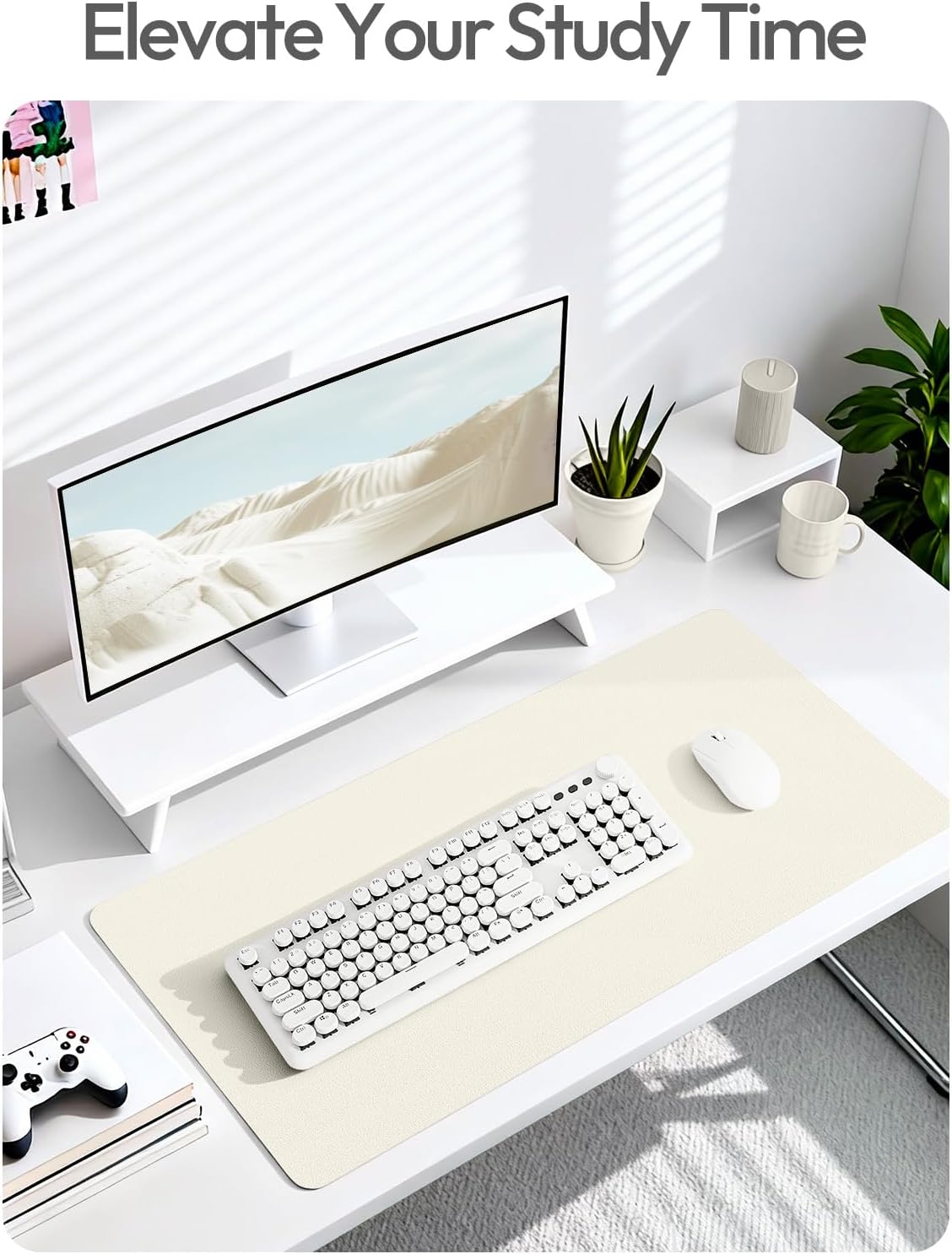 YSAGi Leather Desk Protector, Office Mat, Large Mouse Mat, Non-Slip PU Leather Blotter, Laptop Desk Mat, Waterproof Writing Pad for Office and Home(Cream, 63" x 24") - Image 6