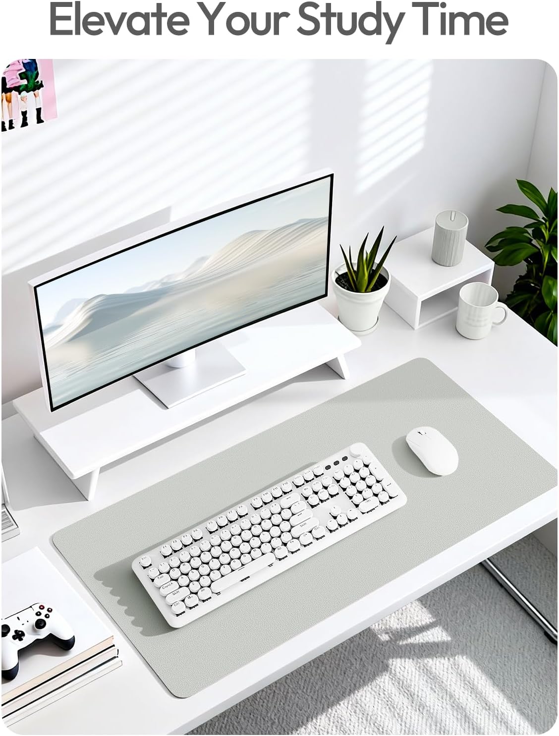 YSAGi Leather Desk Protector, Office Mat, Large Mouse Mat, Non-Slip PU Leather Blotter, Laptop Desk Mat, Waterproof Writing Pad for Office and Home(Light Grey, 63" x 17.2") - Image 6