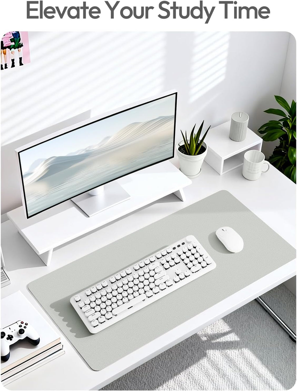 YSAGi Leather Desk Protector, Office Mat, Large Mouse Mat, Non-Slip PU Leather Blotter, Laptop Desk Mat, Waterproof Writing Pad for Office and Home(Light Grey, 40" x 24") - Image 6
