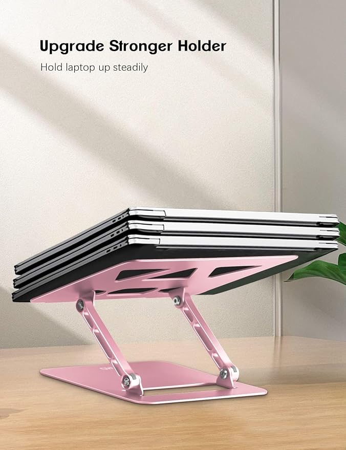 Aoviho Laptop Stand Holder, Adjustable Desk Laptop Riser, Foldable Notebook Computer Stands for MacBook Air Pro HP Lenovo Dell Samsung Chromebook, Up to 15.6 inch, Rose Gold - Image 6
