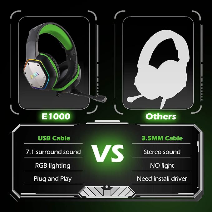 EKSA E1000 Gaming Headset, Computer Headphones with Noise Canceling Mic & RGB Light, Compatible with PC, PS4, PS5, Laptop - Image 3