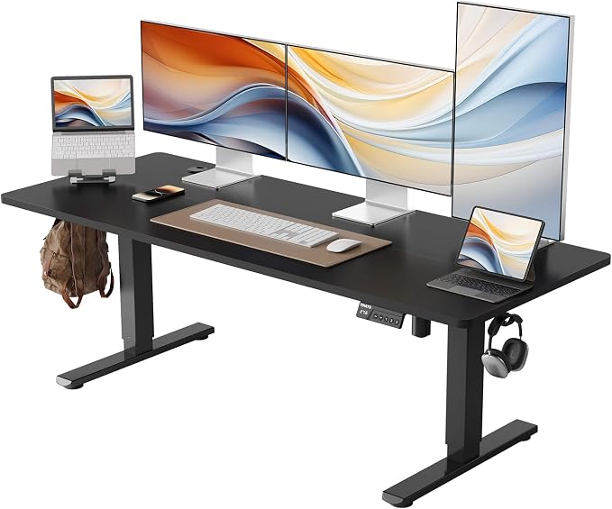YIHAYO Low Height Adjustable Desk, Lifts 18.1-28.3 Inches, Electric Standing Desk for Short People, 60 x 24 Inches Computer Table with Splice Board for Home Office, Black by YIHAYO